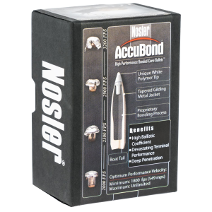 Nosler 53742 AccuBond 25Cal 110gr Spitzer Point Boat Tail 50/Box, Reloating Bullets