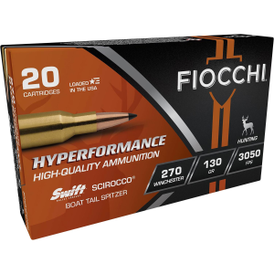 Fiocchi 270SCA Hyperformance 270Win 130gr Swift Scirocco II Bonded 20 Per Box/10 Case Centerfire, Rifle Ammunition
