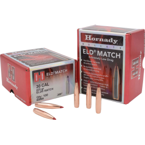 Hornady 30904 ELD Match 30 Cal .308 225 gr Extremely Low Drag Match 100 Per Box/ 15 Case, Reloating Bullets