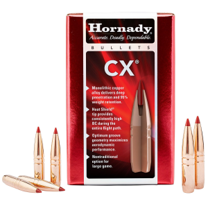 Hornady 332704 CX 338 Cal 185 gr Copper Solid 50 Per Box/ 25 Case, Reloating Bullets