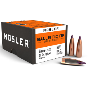 Nosler 39532 Ballistic Tip 6mm 70gr Spitzer Point 100/Box, Reloating Bullets