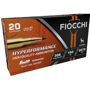 Fiocchi 308SCA Hyperformance 308Win 150gr Swift Scirocco II Bonded 20 Per Box/10 Case Centerfire, Rifle Ammunition