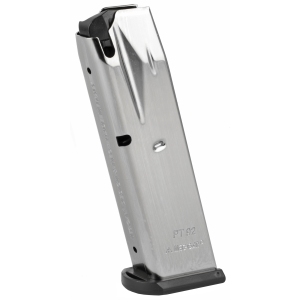 Mecgar Pistol Mag MGPT9210N, 9MM, 10 Rounds, Fits PT92/PT99 Pistols, Steel, Nickel Finish MGPT9210N