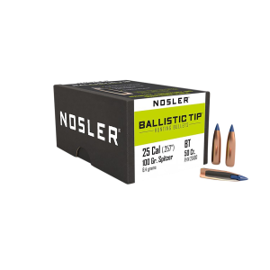 Nosler 25100 Ballistic Tip 25Caliber 100gr Spitzer 50/Box, Reloating Bullets