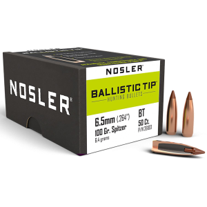 Nosler 26100 Ballistic Tip 6.5Creedmoor 100gr Spitzer 50/Box, Reloating Bullets