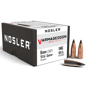 Nosler 26123 Varmageddon 6mm 70gr Flat Base Tipped 100/Box, Reloating Bullets