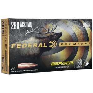 Federal P280AIBCH1 Premium 280Ackley Improved 168gr Berger Hybrid Hunter 20 Per Box/10 Case Centerfire, Rifle Ammunition