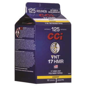 CCI 923CC VNT 17HMR 17gr Varmint Tipped 125 Per Box/10 Case Rimfire Ammunition