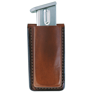 Bianchi 10737 Open Top Mag Pouch Single Tan Leather Belt Clip Compatible w/ 9mm/40/ 45/380 Belts 1.75 in Wide
