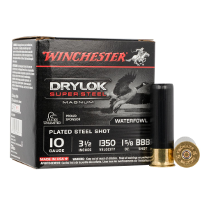 Winchester XSC10BBB Drylok Super Steel Magnum 10Gauge 3.50 in 1 5/8oz BBBShot 25 Per Box/10 Case, Shotgun Shells