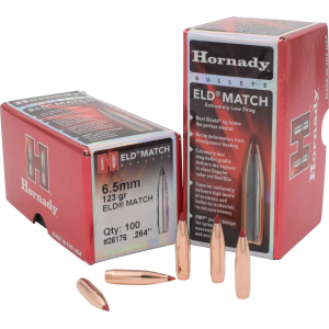 Hornady 26176 ELD Match 6.5mm .264 123 gr Extremely Low Drag Match 100 Per Box/ 25 Case, Reloating Bullets