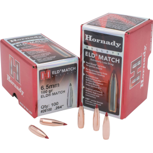 Hornady 26100 ELD Match 6.5mm .264 100 gr Extremely Low Drag Match 100 Per Box/ 25 Case, Reloading Bullets