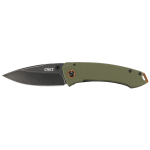 CRKT 2520 Tuna 3.22 in Folding Plain Stonewashed 8Cr14MoV SS Blade Black/Green G10/SS Handle Includes Pocket Clip, Knife