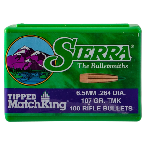 Sierra 7407 Tipped MatchKing 6.5Creedmoor 107gr Tipped MatchKing 100/Box, Reloating Bullets