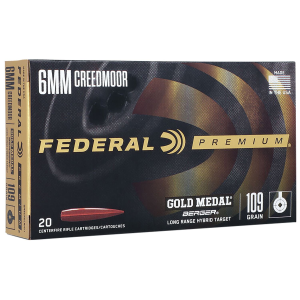 Federal GM6CRDLRHT1 Premium Gold Medal 6mmCreedmoor 109gr Berger Long Range Hybrid Target 20 Per Box/10 Case Centerfire, Rifle Ammunition