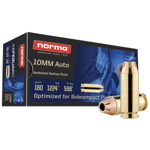 Norma Ammunition 801109265 10mm 180gr Jacketed Hollow Point 50 Per Box/20 Case, Centerfire Handgun Ammo