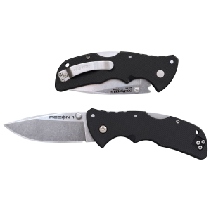 Cold Steel CS27BAS Recon 1 Mini 3 in Folding Spear Point Plain Stonewashed AUS-10A SS Blade/ Black Textured GRN Handle, Knife
