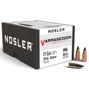 Nosler 17210 Varmageddon 17Cal 20gr Flat Base Tipped 100/Box, Reloating Bullets