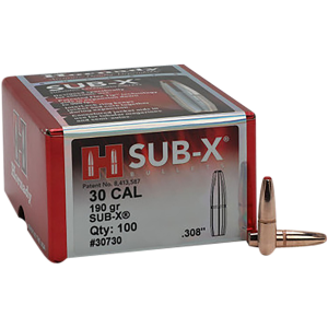 Hornady 30730 Sub-X 30 Cal .308 190 gr Subsonic eXpanding 100 Per Box/ 15 Case, Reloating Bullets