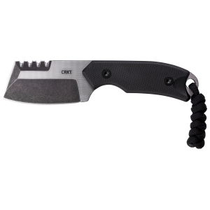 CRKT 4036 Razel Compact 2.32 Fixed Plain/Top Veff Serrations Brushed Stonewashed D2 Steel Blade, Black G10 Handle, Includes Cord Fob/Sheath, Knife