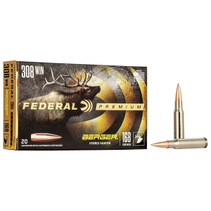 Federal P308BCH1 Premium 308Win 168gr Berger Hybrid Hunter 20 Per Box/10 Case Centerfire, Rifle Ammunition
