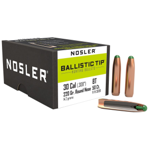 Nosler 30181 Ballistic Tip 30Caliber 220gr Round Nose 50/Box, Reloating Bullets