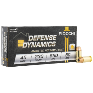 Fiocchi 45T500 Defense Dynamics 45ACP 230gr Jacketed Hollow Point 50 Per Box/10 Case Centerfire, Handgun Ammunition