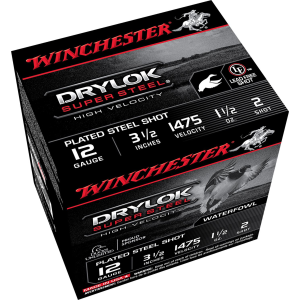 Winchester SSH12LH2 Drylok Super Steel High Velocity 12Gauge 3.50 in 1 1/2oz 2Shot 25 Per Box/10 Case, Shotgun Shells
