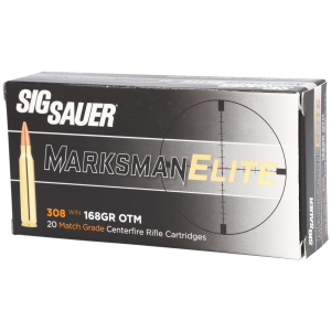 Sig Sauer E308M120 Marksman Elite 308 Win 168 gr Open Tip Match 20 Per Box/ 25 Case Centerfire, Rifle Ammunition