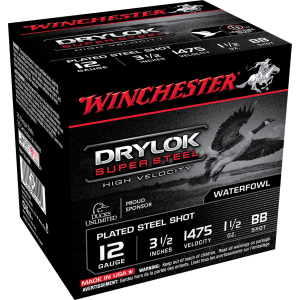 Winchester SSH12LHBB Drylok Super Steel High Velocity 12Gauge 3.50 in 1 1/2oz BBShot 25 Per Box/10 Case, Shotgun Shells