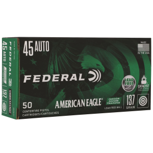 Federal AE45LF1 American Eagle Indoor Range Training 45ACP 137gr Lead Free IRT 50 Per Box Centerfire, Handgun Ammunition