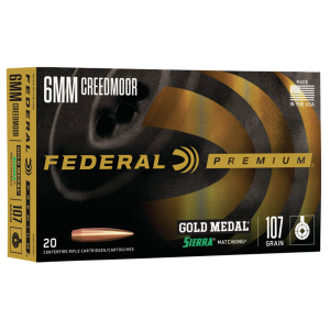 Federal GM6CRDM1 Premium Gold Medal 6mmCreedmoor 107gr Sierra MatchKing BTHP 20 Per Box/10 Case Centerfire, Rifle Ammunition