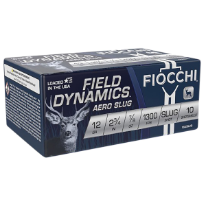 Fiocchi 12LESLUG Field Dynamics Aero 12Gauge 2.75 in 7/8oz, RifledSlug Shot 10 Per Box/25 Case, Shotgun Shells