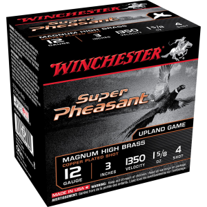 Winchester X123PH4 Super Pheasant Magnum High Brass 12Gauge 3 in 1 5/8oz 4Shot 25 Per Box/10 Case, Shotgun Shells