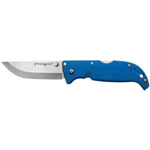 Cold Steel CS20NPG Finn Wolf 3.50 in Folding Straight Back Plain Satin Polished AUS-8A SS Blade/Blue Griv-Ex Handle Includes Pocket Clip, Knife