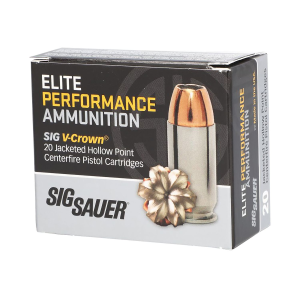 Sig Sauer E10MM20020 Elite Performance 10mmAuto 200gr V-Crown Jacketed Hollow Point 20 Per Box/10 Case Centerfire, Handgun Ammunition