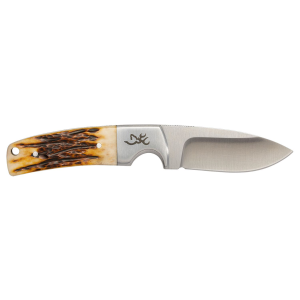 Browning 3220509B Buckmark Hunter 3 Fixed Drop Point Plain 8Cr13MoV SS Blade, Brown Jigged Ox Bone Handle, Box, Knife