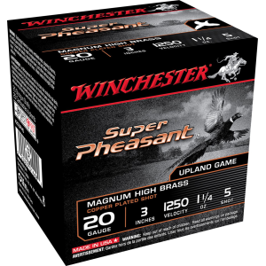 Winchester X203PH5 Super Pheasant Magnum High Brass 20Gauge 3 in 1 1/4oz 5Shot 25 Per Box/10 Case, Shotgun Shells