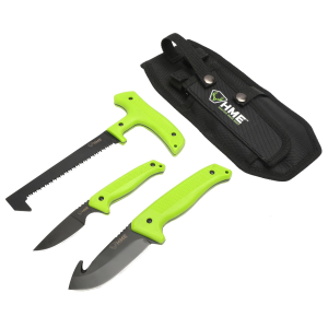 HME KN3PFK 3-Piece Field Kit Fixed 420HC Stainless Steel Black Oxide Thermoplastic Rubber Green 9.50 in Gut Hook/8.75 in Saw/7.50 in Caper