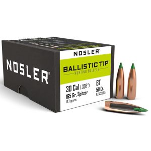 Nosler 30165 Ballistic Tip 30Cal 165gr Spitzer 50/Box, Reloating Bullets