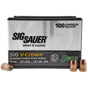 Sierra Bullets V-Crown 9925, .355 Diameter, 9MM, 125 Grain, Jacketed Hollow Point, 100 Count 9925