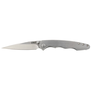 CRKT 7016 Flat Out 3.57 in Folding Spear Point Plain Satin 8Cr13MoV SS Blade/ Bead Blasted Stainless Steel Handle Includes Pocket Clip, Knife