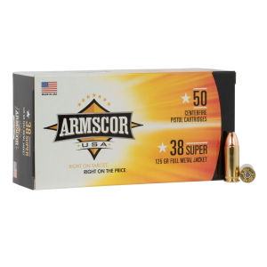 Armscor FAC38SUPER1N USA 38Super 125gr Full Metal Jacket 50 Per Box/20 Case Centerfire, Handgun Ammunition