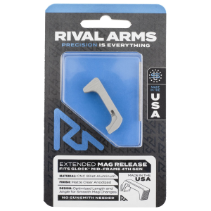 Rival Arms RA72G002D, Magazine Release Glock Gen4 Extended Matte Anodized Silver Aluminum
