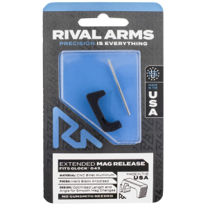 Rival Arms RA72G003A, Magazine Release Extended Black Anodized Aluminum for Glock 43