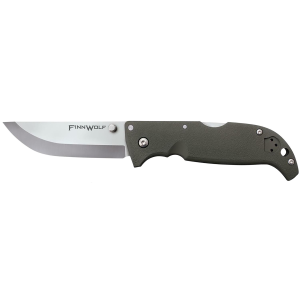 Cold Steel CS20NPF Finn Wolf 3.50 in Folding Clip Point Plain Satin Polished AUS-8A SS Blade/OD Green Griv-Ex Handle Includes Pocket Clip, Knife