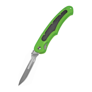 Havalon Piranta Bolt, Folding Knife, Liner Lock, 2.75 in Stainless Steel Blade, Shock Green ABS Polymer Handle with Black Rubber Insert, OAL 7 3/8 in, Includes 12 Additional Blades and Nylon Holster XTC-60ABOLT-GX