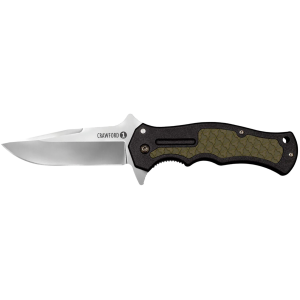 Cold Steel CS20MWC Crawford 1 3.50 in Folding Plain 4034 Stainless Steel Blade/Black w/OD Green Traction Inlays GRN Handle Includes Pocket Clip, Knife