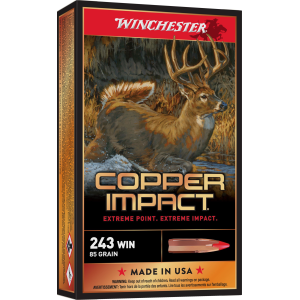 Winchester X243CLF Copper Impact 243Win 85gr Copper Extreme Point Lead Free 20 Per Box/10 Case Centerfire, Rifle Ammunition