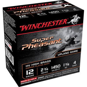 Winchester X12PHV4 Super Pheasant High Velocity High Brass 12Gauge 2.75 in 1 3/8oz 4Shot 25 Per Box/10 Case, Shotgun Shells